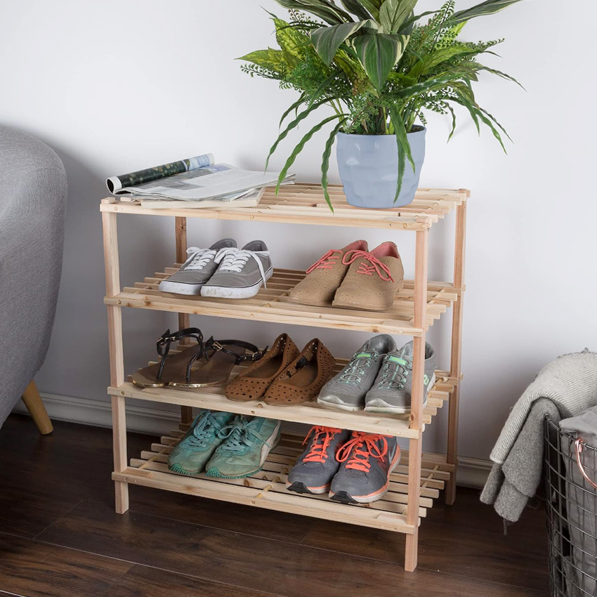 High Quality White Shoe Rack Wooden 4 Tiers Organizer For Closet Shoe Rack For Entryway Cubby Shoe Rack