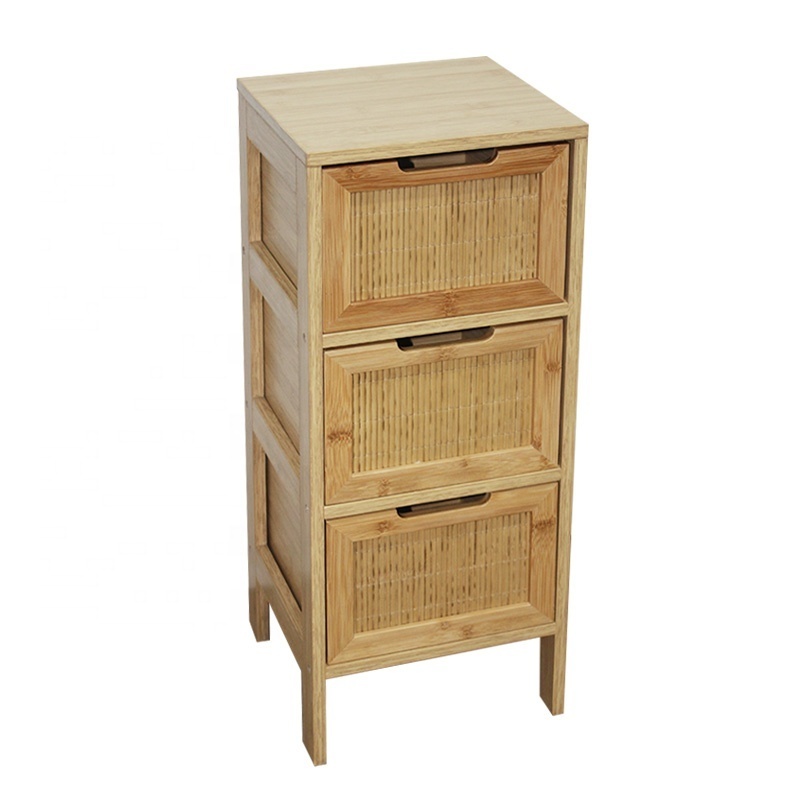 Modern rattan living room cabinet furniture 3 Tier wood Chest of Drawers, rattan dresser side cabinet with storage drawer