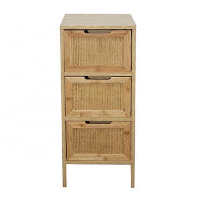 Modern rattan living room cabinet furniture 3 Tier wood Chest of Drawers, rattan dresser side cabinet with storage drawer