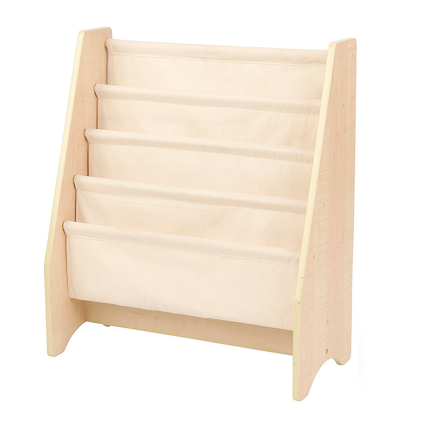 Nursery Kids Sling Bookshelf Wood And Canvas Sling Book Organizer Bookcase For Montessori Classroom Home