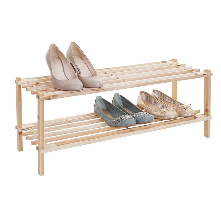 3 Tier Solid Bamboo Shoe Shelf Storage Organizer For Entryway Wooden Shoe Rack