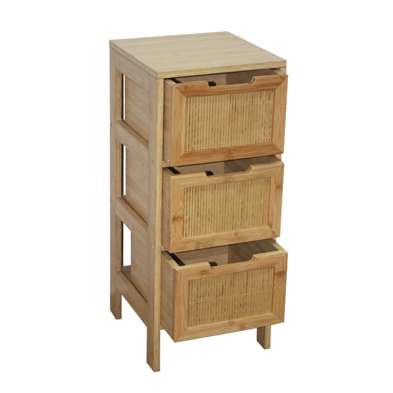 Modern rattan living room cabinet furniture 3 Tier wood Chest of Drawers, rattan dresser side cabinet with storage drawer