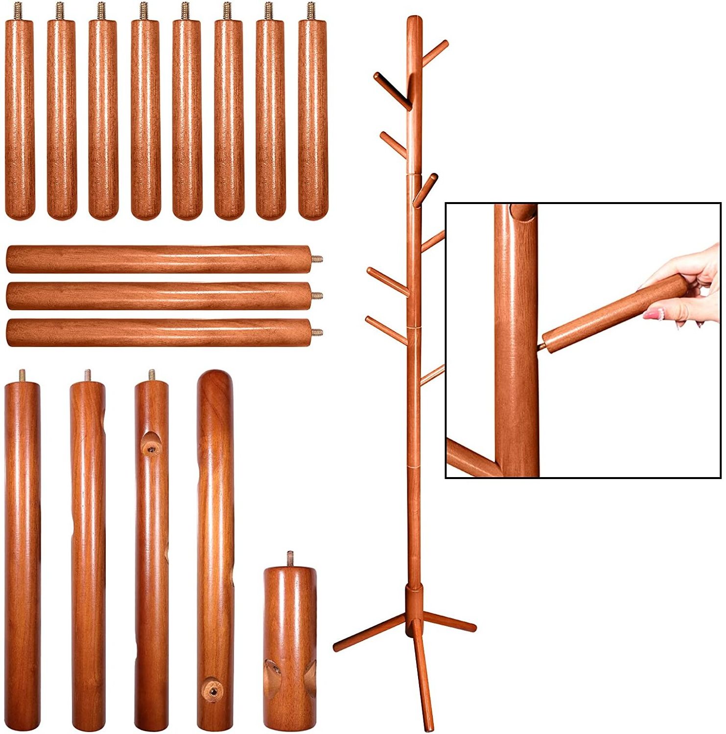 High-Grade Wooden Tree Coat Rack Stand Super Easy Assembly NO Tools Required Hallway/Entryway Coat Hanger Stand for Clothes