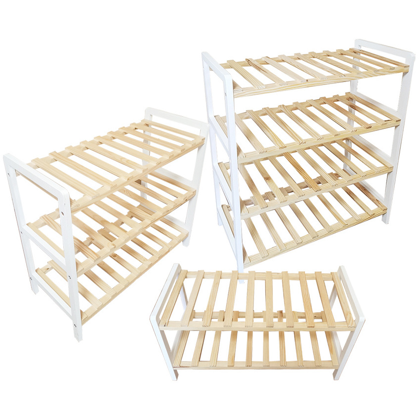 Modern Entry Way wood white 4-tier Wooden 4-tier Bamboo Shoe Rack