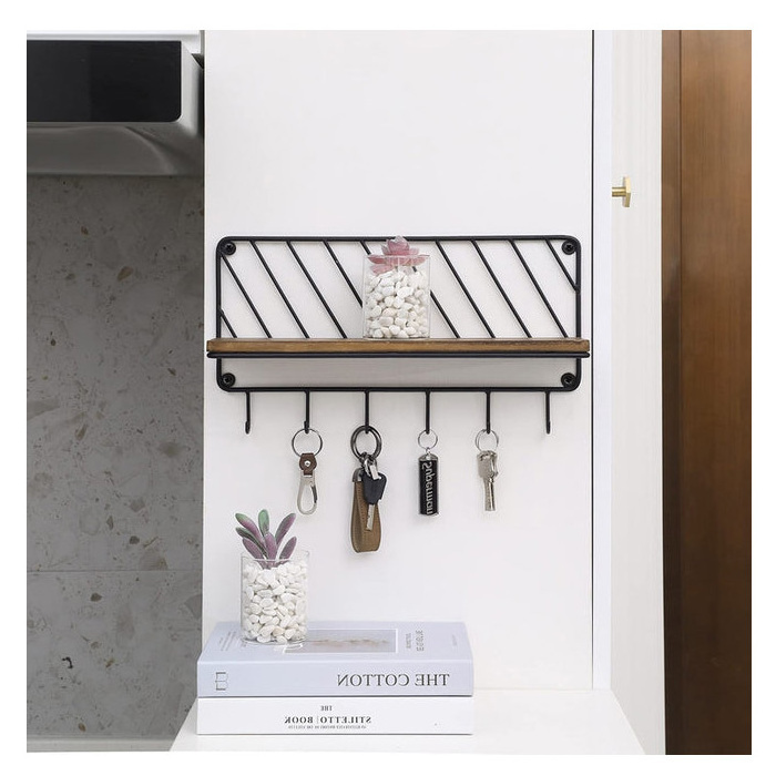 Customized Metal Decorative Wall Hanger Wood And Sundries Storage Box Key Hanger Wall Hook Holder Hanger Bathroom Shelf