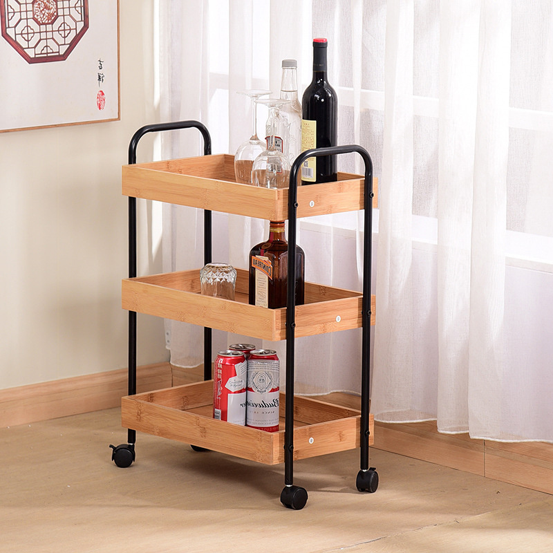 3 Tier 4 Tier Bamboo Dining Cart Serving Tray Serving Tray With Wheels Furniture For Kitchen Trolley Cabinet