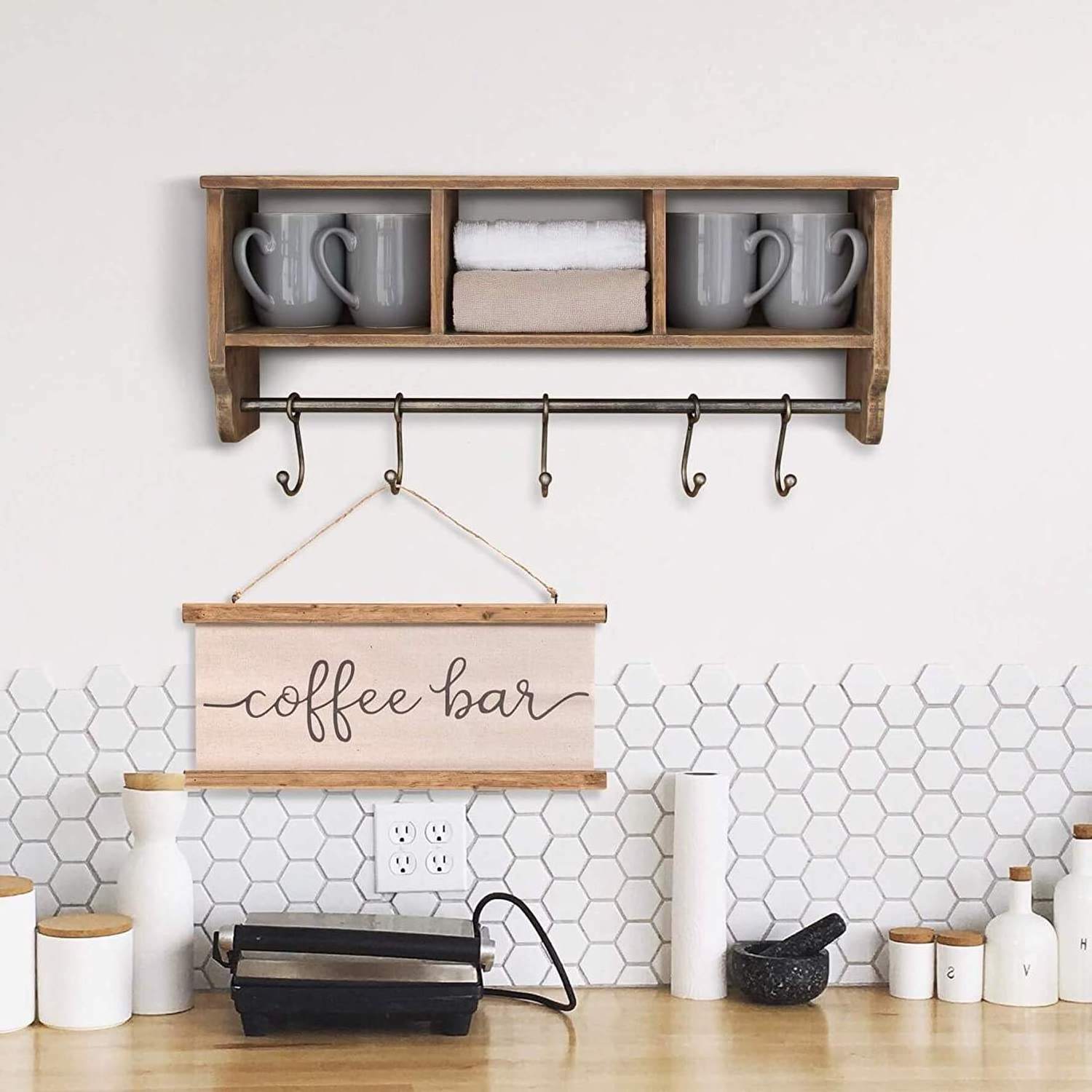 Home Decor Mdf Wooden White Wall Coat Hook Shelves Floating Wall Mounted Shelf With Hooks