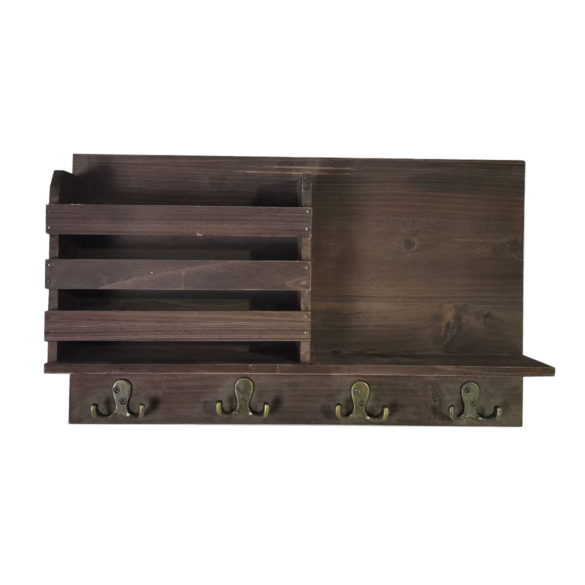 Rustic Farmhouse Entryway Wood Wall Mounted Coat Hooks rack with Shelf 4 Vintage Metal Hooks