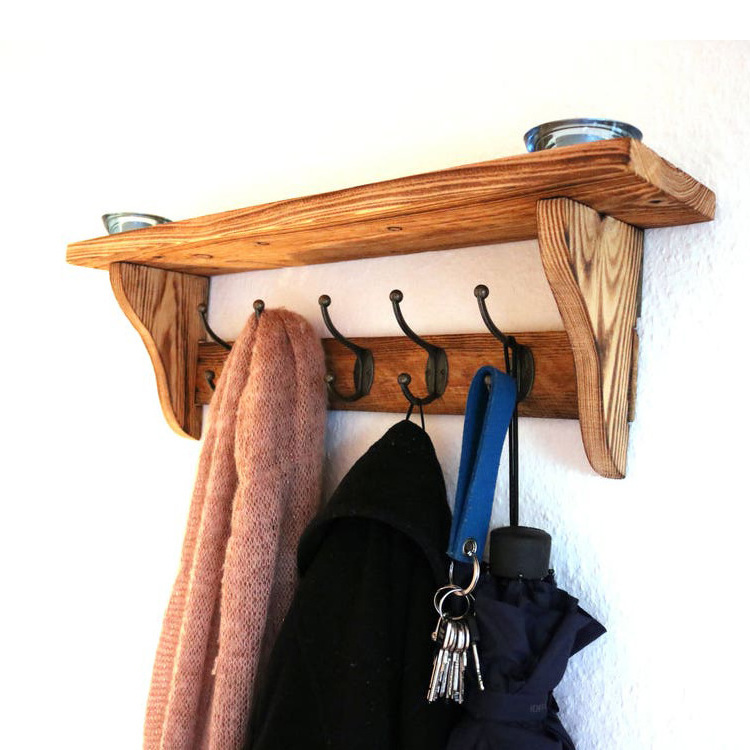 Wholesale Wooden Wall Shelf Floating With Cloth Hook Entryway Organizer Coat Hooks key Rack