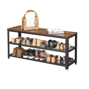 Hot Sale  Industrial Brown 3-tier Removable Shoe Bench Storage Home Shoe Racks