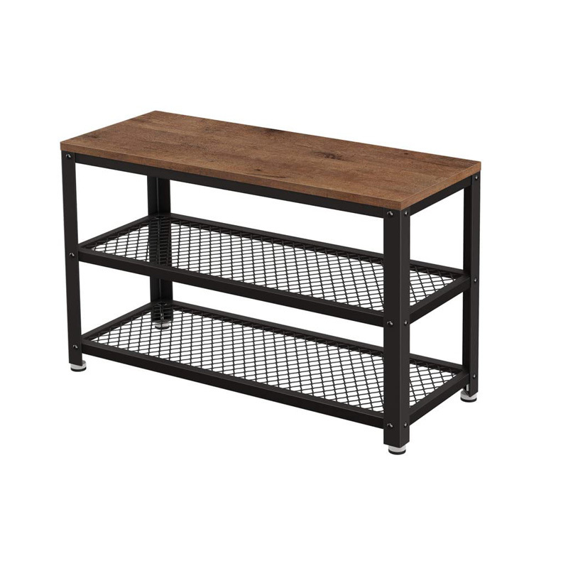 Hot Sale  Industrial Brown 3-tier Removable Shoe Bench Storage Home Shoe Racks