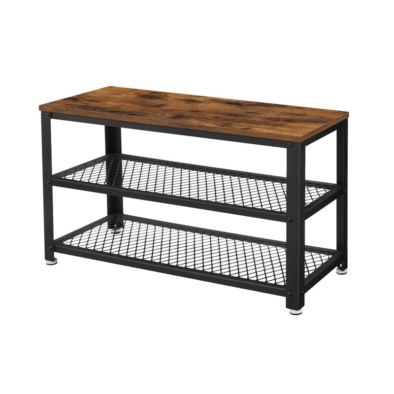 Hot Sale  Industrial Brown 3-tier Removable Shoe Bench Storage Home Shoe Racks