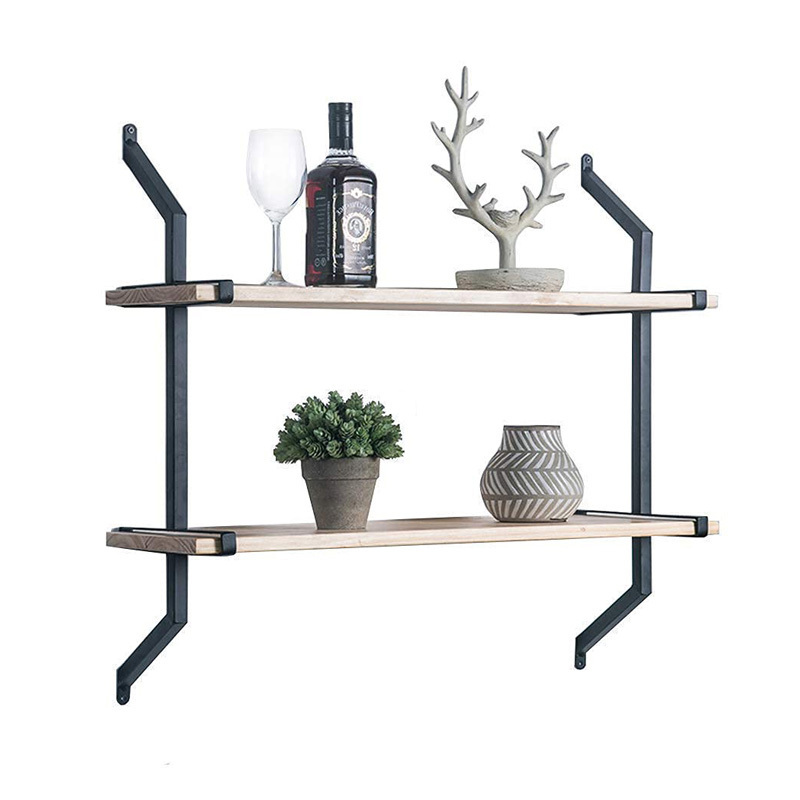 Customized Bedroom Kitchen Wood Iron Wall Modern Mountable Display Rack Shelf Units