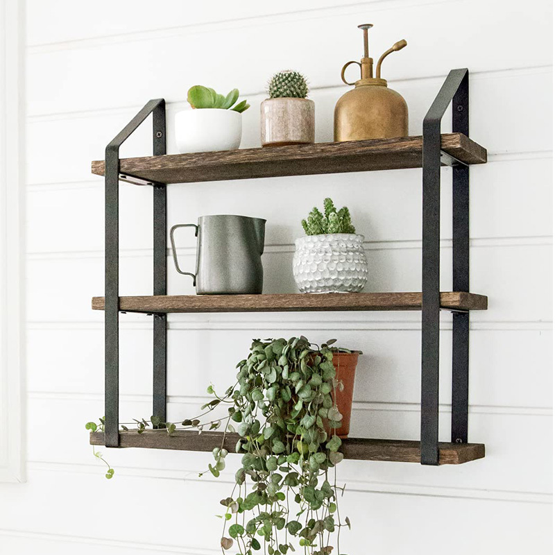 Wholesale  3 Tire Rustic Floating Wood Display Shelf -floating Wooden Shelves