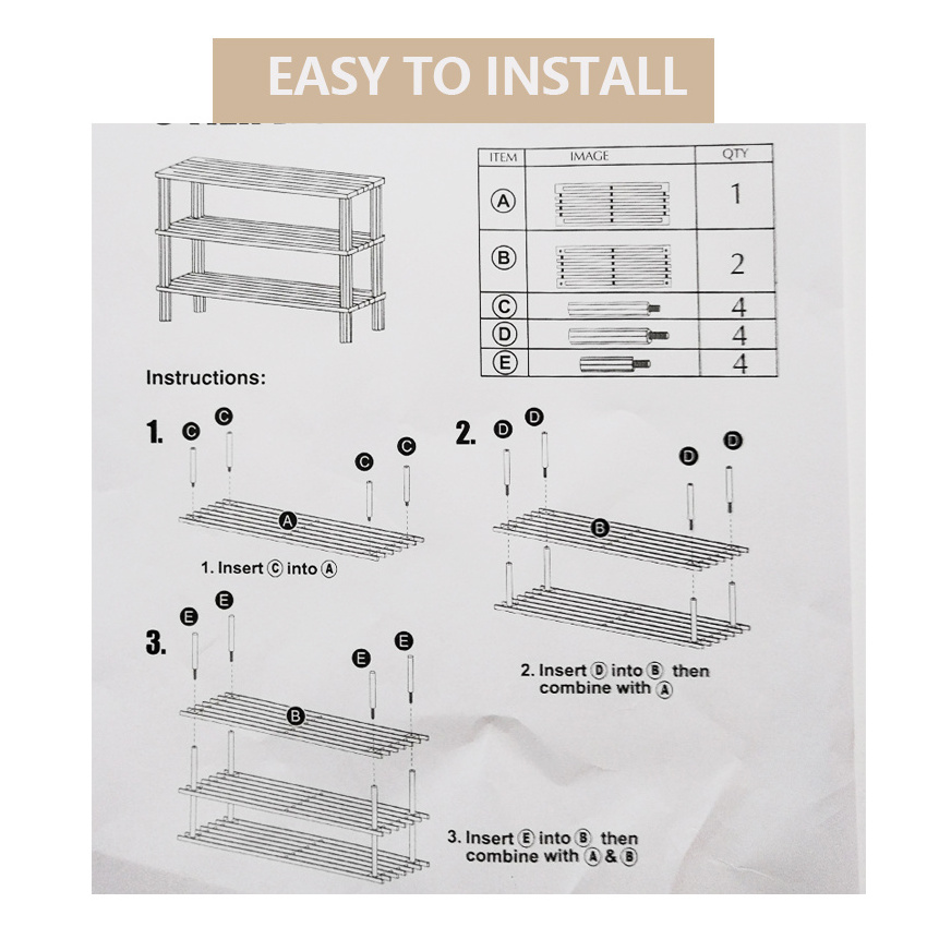 Wholesale Wooden Shoe Racks & Stands Entryway Shelf Bamboo Shoe Rack 3-Tier Storage Organizer Shoe Shelf