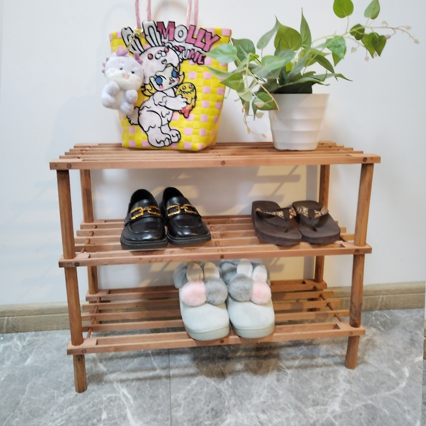 Wholesale 3-tiers Customized Size Gray Bamboo 3-tiers Wooden Bamboo Shoe Rack