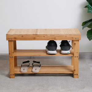 Wholesale Renewable Bamboo Wooden 3 Tier Shoe Rack Bench Display Rack Stand Shoe Rack Bench