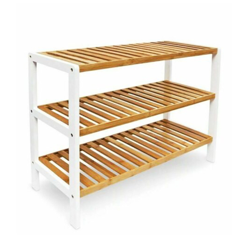 Modern Wholesale Renewable Bamboo Wooden 3 Tier Shoe Shelve Display Rack Stand Folding Shoe Rack Display Stand