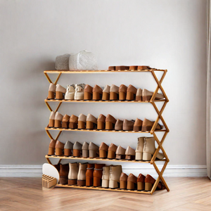 Space Saver 5 Tier Foldable Shoe Storage Organizer Shelf Wooden Bamboo Shoe Rack Online