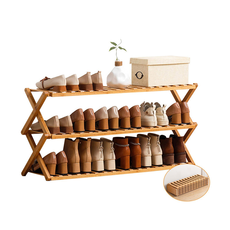 Space Saver 5 Tier Foldable Shoe Storage Organizer Shelf Wooden Bamboo Shoe Rack Online