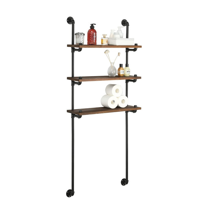 Wholesale Bathroom Heavy Duty Iron Pipe Clothing Racks with Shelves Industrial Clothes Racks for Hanging Clothes in Black Color