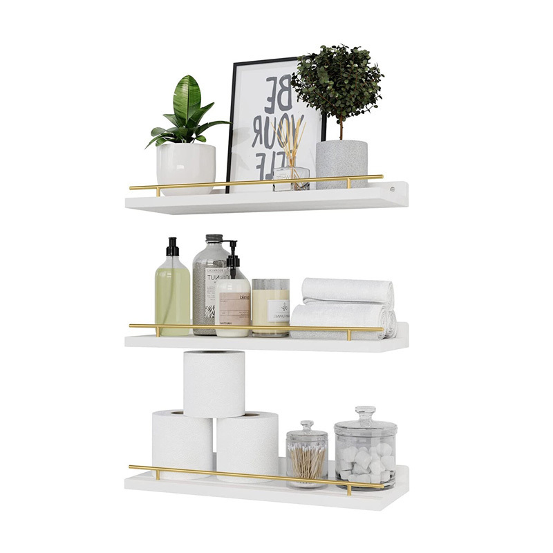 Hot Sale Farmhouse Decor Wooden Floating Shelves Kitchen Storage Rack Bathroom Wall Display Shelf With Towel Bar