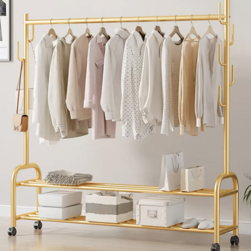 Stand Entryway Organizer Mobile Doorway Wardrobe Hanger Foot Removable Metal Shoes And Coat Rack With Wheels