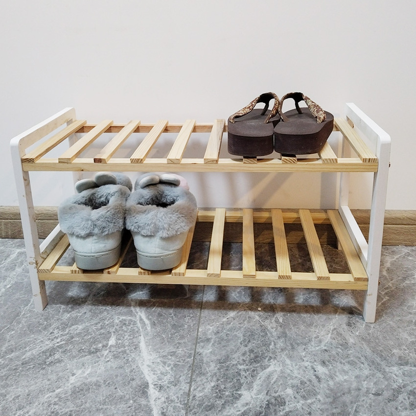 Modern Entry Way 2-tier Wooden 2-tier Bamboo Shoe Rack