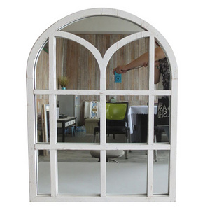 AHOME Frame Arch Window Decorative Wall Mirror Decorative Wood Farmhouse Shabby Chic Vintage Master Carton Customized White