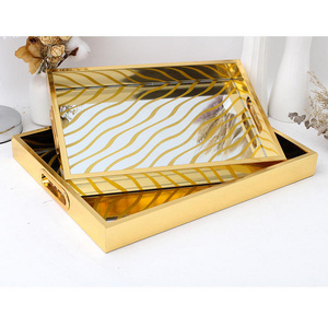 Vintage Rustic Plastic Gold Chocolate Cake Tray Dessert Pp Floating Luxury Floating Tray Serving Tray With Handles