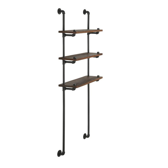 Over Toilet Storage Wall Shelf With Burnt Solid Wood 3 Tier Display Shelves For Home Decor