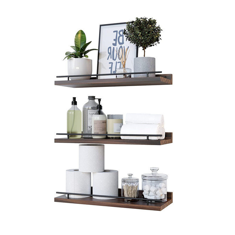 Hot Sale Farmhouse Decor Wooden Floating Shelves Kitchen Storage Rack Bathroom Wall Display Shelf With Towel Bar