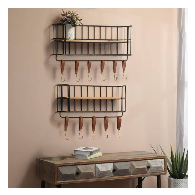 Customized Modern Metal Wood Floating Shelf Wall Mounted Storage Rack For Home Living Room