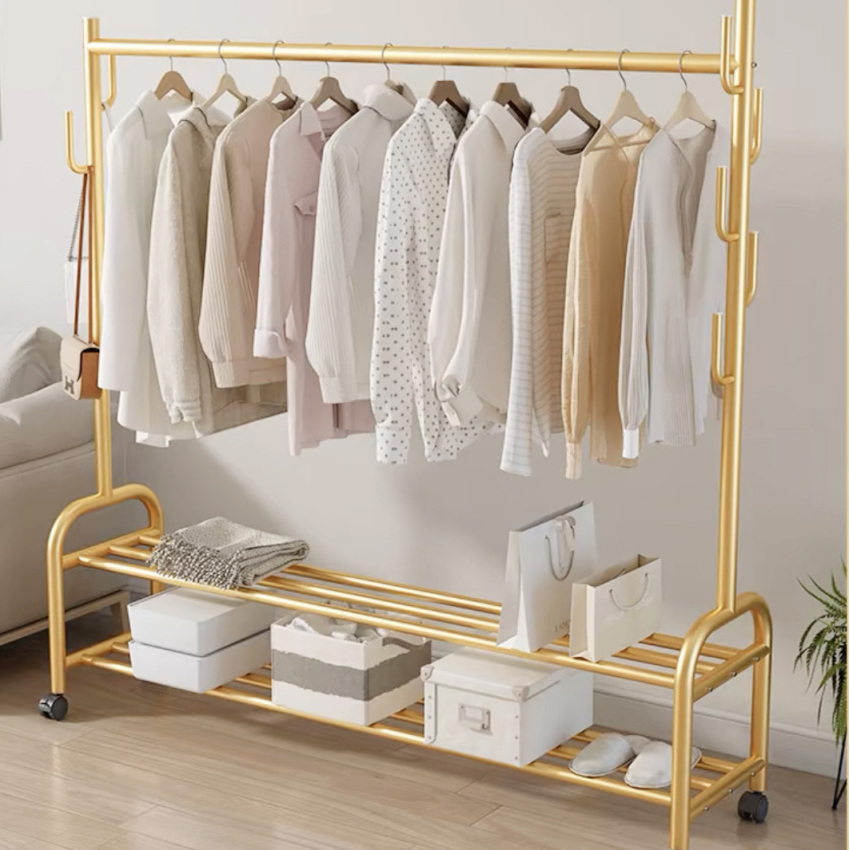 Stand Entryway Organizer Mobile Doorway Wardrobe Hanger Foot Removable Metal Shoes And Coat Rack With Wheels