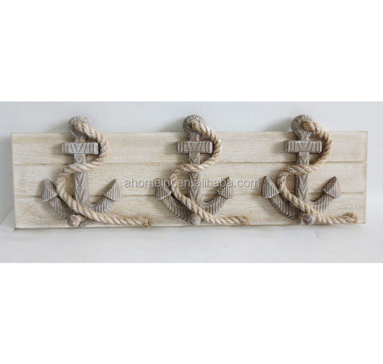 Distressed Decorative antique Anchor shape Wood key Coat Hat Clothes wall Hook Rack shelf