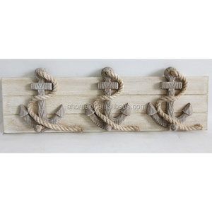 Distressed Decorative antique Anchor shape Wood key Coat Hat Clothes wall Hook Rack shelf