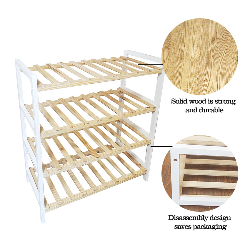 Modern Entry Way wood white 4-tier Wooden 4-tier Bamboo Shoe Rack