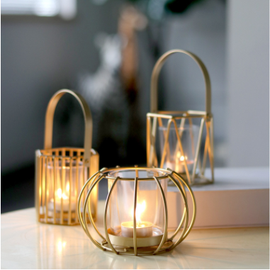 AHOME Hollow Out Candle Jars Gold Light Luxury Creative Decoration Pumpkin Lantern Iron Candlestick