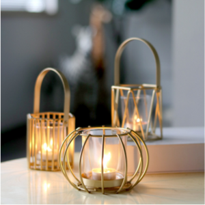 AHOME Hollow Out Candle Jars Gold Light Luxury Creative Decoration Pumpkin Lantern Iron Candlestick