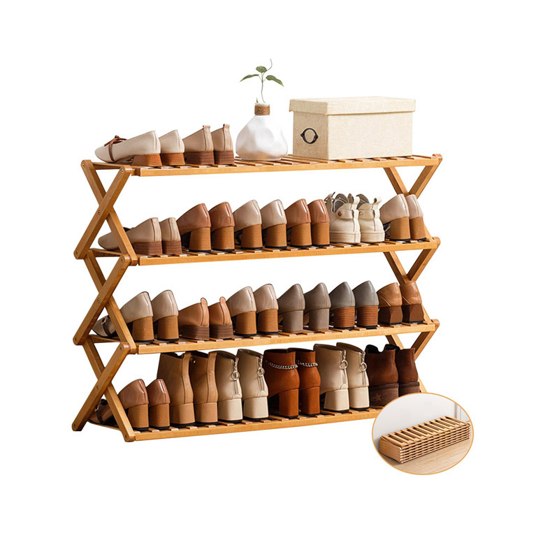 Space Saver Home Footwear Storage Organizer Shelf Flowerpot Shelves Folding Wooden Bamboo Foldable Shoe Rack Stands