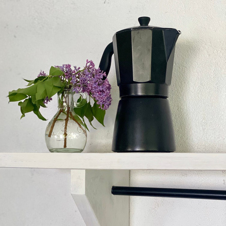 Traditional Solid oak kitchen shelf  kitchen shelf with black metal pole and hooks Wood Floating Shelves With Towel Holder