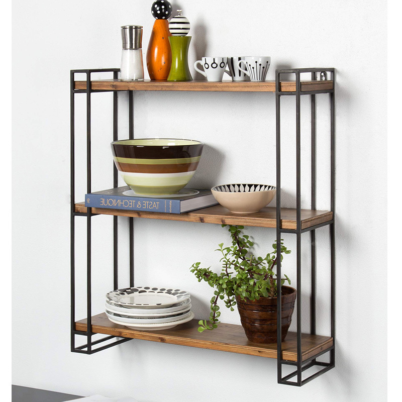 Living Room Wall Corner Floating Wood Wire Shelf For Stacking Racks & Shelves