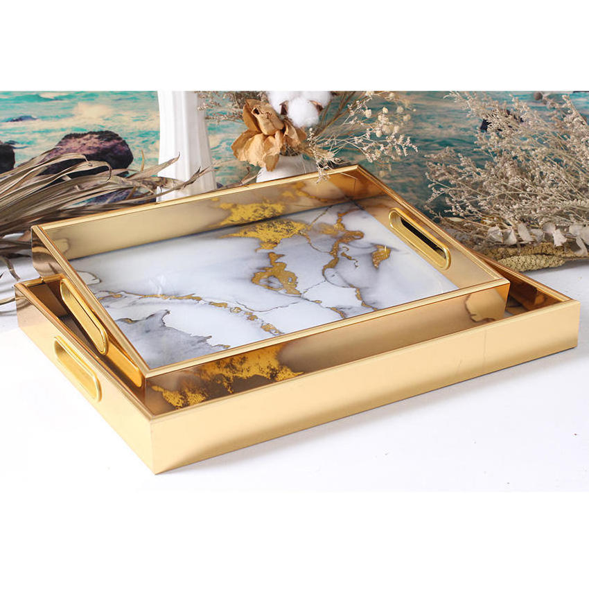 Vintage Rustic Plastic Gold Chocolate Cake Tray Dessert Pp Floating Luxury Floating Tray Serving Tray With Handles