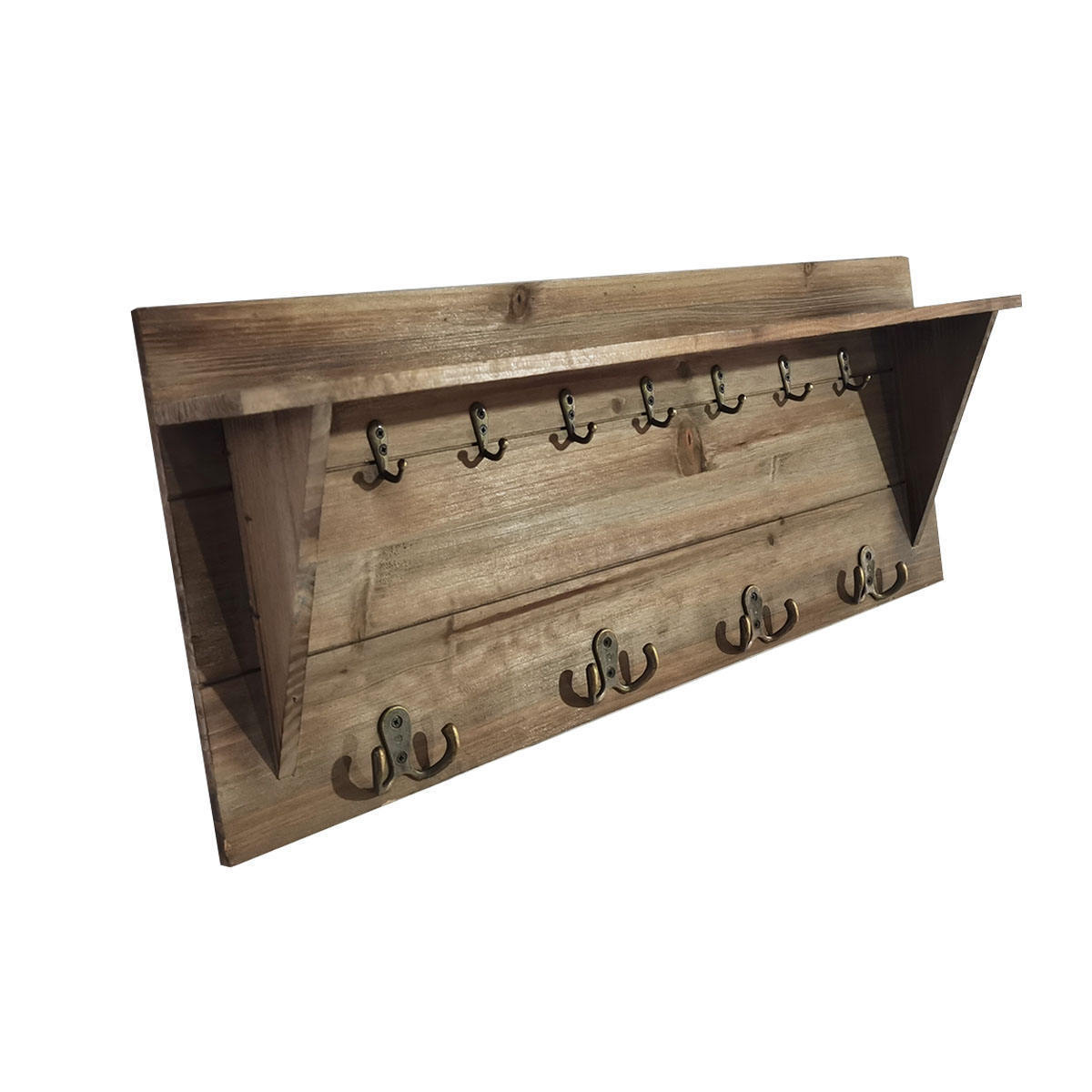 Farmhouse Antique Distressed Wrought Iron Wood Coat Hooks Wall Mounted Shelf Floating