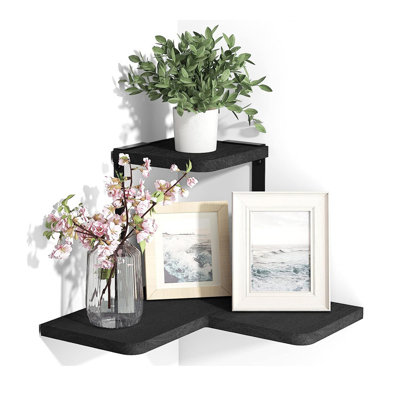 High Quality Wooden Wall Corner Shelf Home Decorations Black Shelves Wall Shelving Floating For Wall