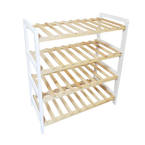 Modern Entry Way wood white 4-tier Wooden 4-tier Bamboo Shoe Rack