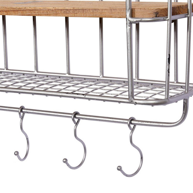 Rustic Style Kitchen Laundry Garage Bathro Farmhouse Coffee Bar Metal Wood Wall Shelf Floating With Towel Bar And Hooks