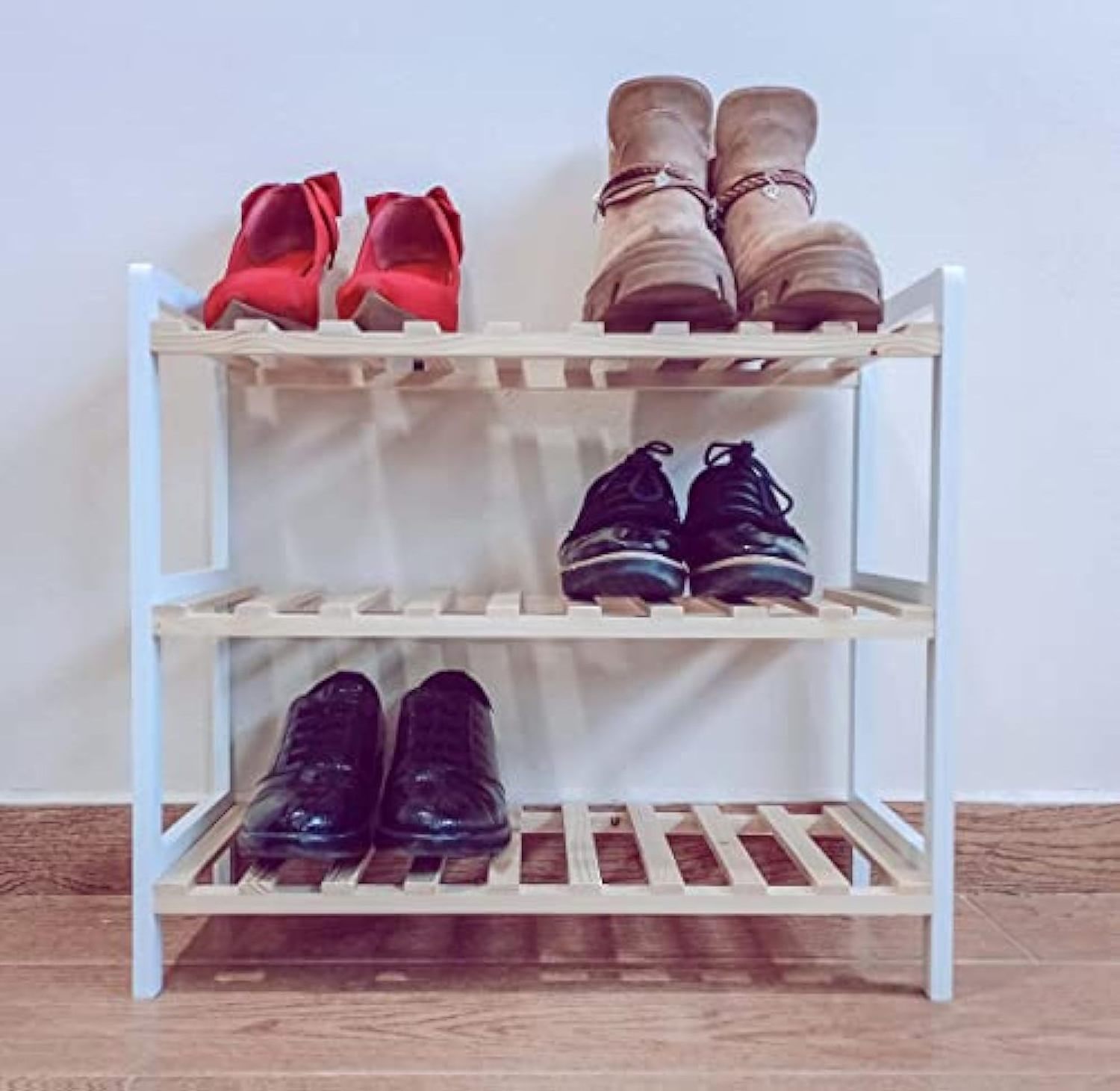 Wholesale Modern Entry Way wood white 3-tier Wooden 3-tier Bamboo Shoe Rack