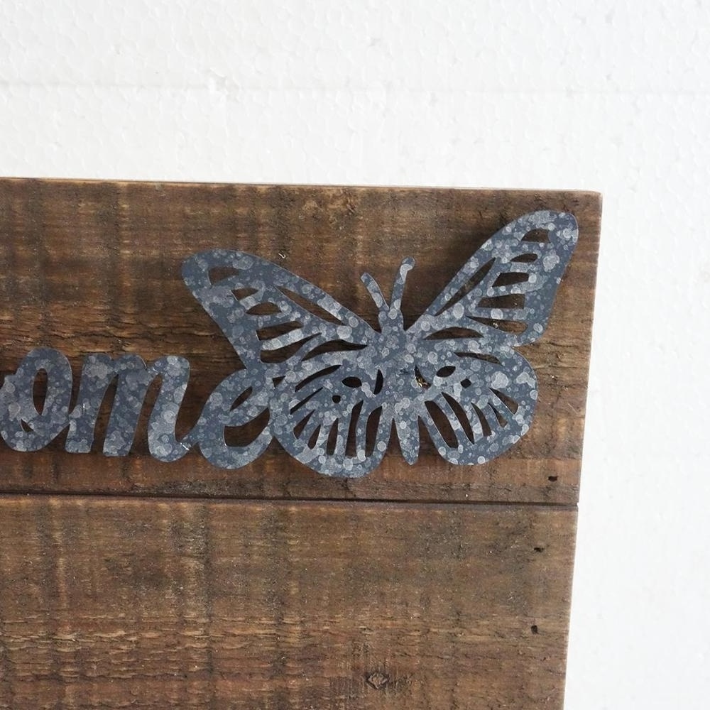 AHOME Wall Decor Mounted Welcome Butterfly Wooden Rustic Retro Art Wall Display Shelf