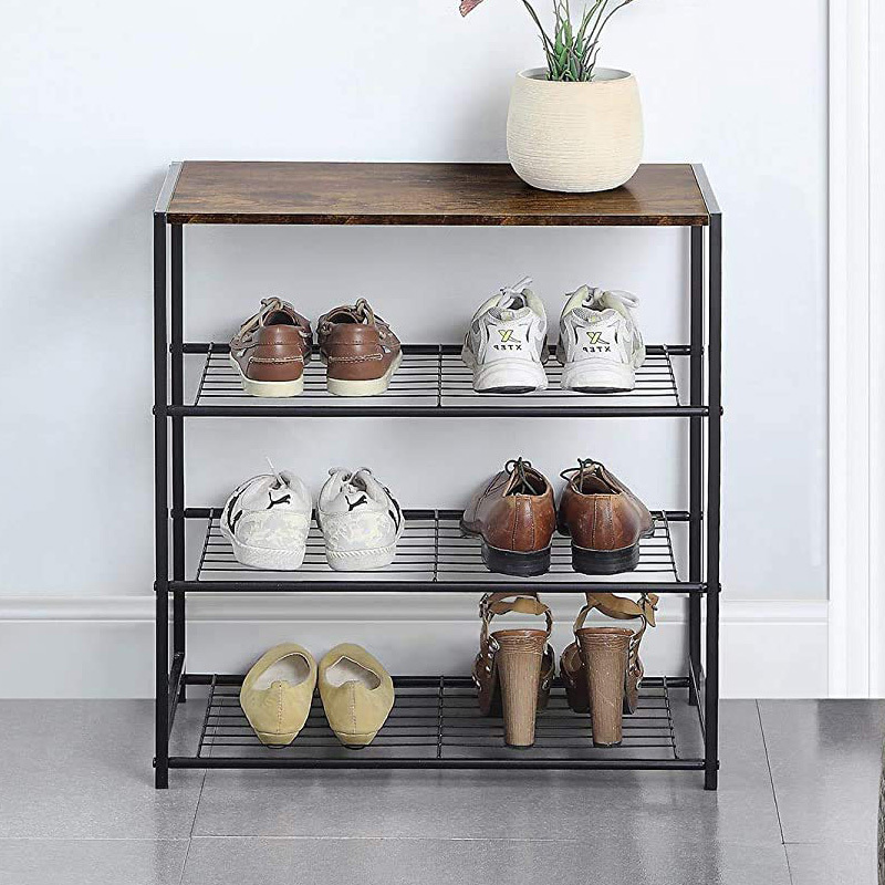 Hot Sale MDF Top Board All-Metal 4-Tier Metal Shoe Rack Shoe Storage Shelf